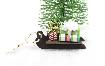 WMH Dollhouse Miniature Christmas Wooden Sled With Gifts - Gold • $7.99