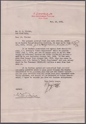 W. C. Fields - Document Signed 11/12/1924 With Co-signers • $2250