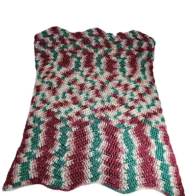 Vintage Crocheted Baby Blanket Afghan 28  X 20 Green Maroon • $35.90