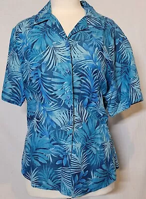 Erin London Blue Button Up Short Sleeve Shirt Size Large D • $13.45