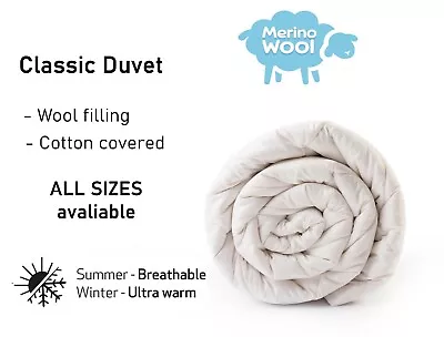 Uk Merino Wool Duvet Quilt - Wool & Cotton 100% Natural Bed All Sizes 10.5-8tog • £89