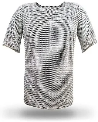 Chainmail Aluminum 10mm Butted Ring Shirt Medieval V Neck Haubergeon Costume • $94.99