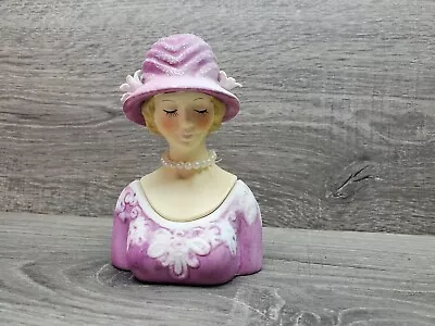 Vtg Porcelain Bisque Lady Head Lady In Hat Figurine Trinket Box • $19.99