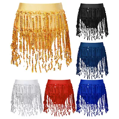 Girls Sequined Skirt Belly Dance Briefs Glitter Tassel Skirts Jazz Latin Costume • £6.12