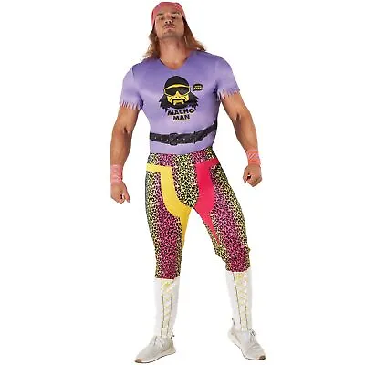Mens Purple Macho Man Costume Adult Randy Savage WWE Wrestling Fancy Dress L XL • $52.95