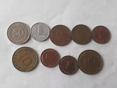 Lot Of 9 Germany Coins  1 - 50 Pfennig  1950-1991 • £0.99