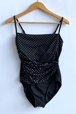 MIRACLESUIT Black One Piece Stud Swimsuit Bathing Suit Ruched Slimming Size 10 • $39.95