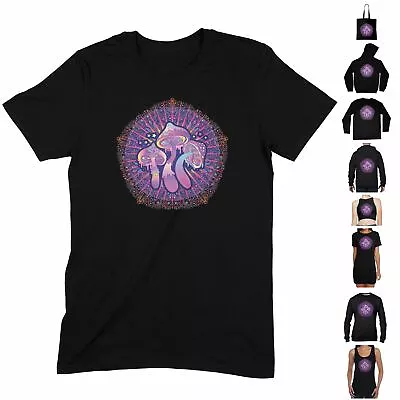 Magic Mushrooms Mandala Psychedelic T Shirt - Trippy Hipster Boho Hippie • £12.95