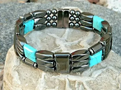 $50.39 • Buy Magnetic Hematite Bracelet Anklet CHALK TURQUOISE 3 Row STRONG Men Woman