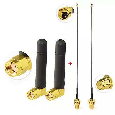 2x 900Mhz 1800MHz 2dBi GSM HSUPA HSDPA Antenna RP-SMA &U.FL IPEX Mini PCI Cable • $12.99