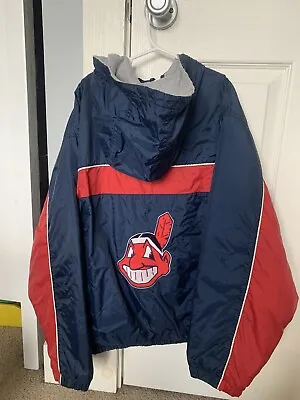 Cleveland Indians Boys Lined Jacket Youth L MLB Chief Wahoo Hooded • $9