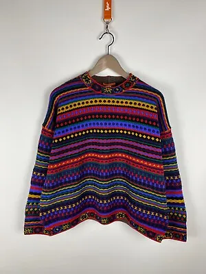 VINTAGE 90s MISSONI SWEATER PURE WOOL COLORFUL STRIPED LUXURY MENS RARE Sz 46 M • $200