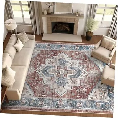  Area Rug 8x10 Tribal Living Room Rug Washable Rug 8'x10' Tribal Red Blue • $216.90