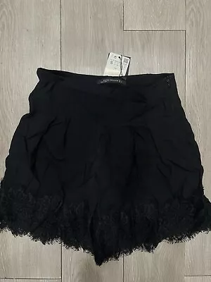 Zara Lace Hem Black Shorts S New • $20