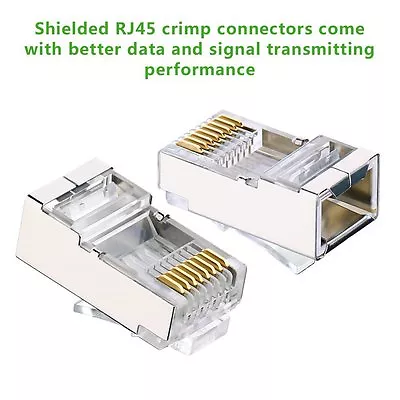 50 X Shielded RJ45 Crimp Connector Modular Plug 8P8C CAT6 CAT6a STP LAN Network • $41.99