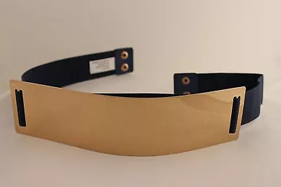 Women Elastic Belt Dark Blue High Waist Gold Metal Mirror Plate Fashion Plus M L • $8.99