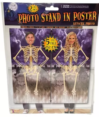 2 SKELETON STAND IN POSTERS 5' Funny Photo Op Halloween Face Cutout Door Banners • $9.95