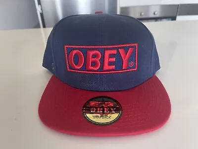 Obey Snapback Hat Cap New Embroidered Logo Red & Navy - Adjustable • $24