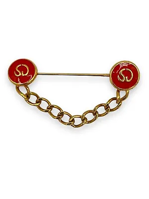 Vtg Signed St John Gold Tone Coral Enamel Chain Sweater Guard Stick Pin Brooch • $49.99