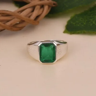 3Ct Emerald Cut Lab-Created Emerald Men's Engagement Ring 14k White Gold Plated • $117.48