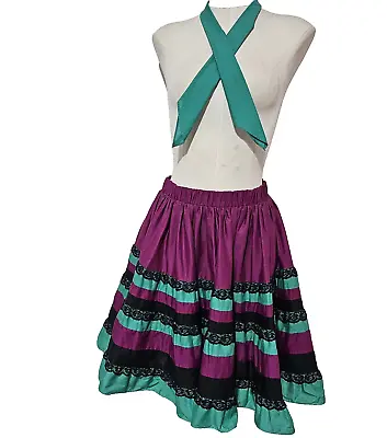 CAROUSEL Original Purple/Green Square Dance Skirt & Tie Vintage Outfit Size • $49