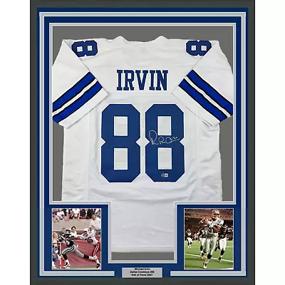 Framed Autographed/Signed Michael Irvin 33x42 Dallas White Jersey Beckett COA • $499.99