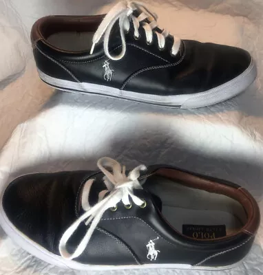 Polo Ralph Lauren Sneakers Vaughn Black/Soft Leather Size 12D • $15.99