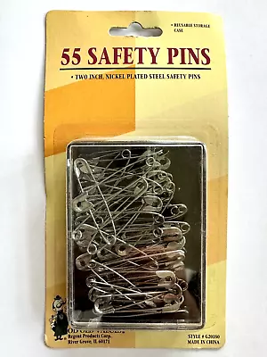 55 Ct Nickel Plated Steel Safety Pins (Size 2 ) With Reusable Storage Case • $4.95