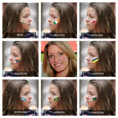 World Cup Flag Country Sports Rainbow Fancy Dress Festival Party Face Stickers • £2.49