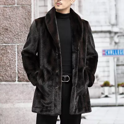 Mink Coat Mens Mid-length Gold Mink Fur All-in-one Warm Fur Mink Coat Hooded New • $153.99