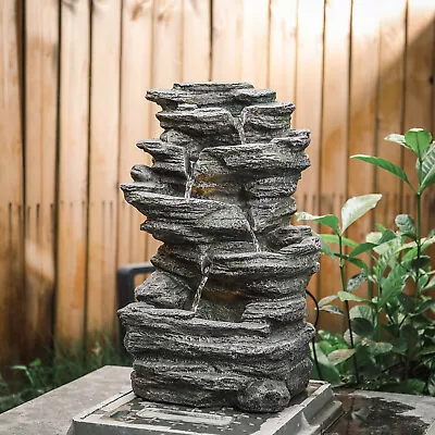 Natural Slate Garden Water Feature Outdoor Fountain Waterfall Electric/Solar • £69.99