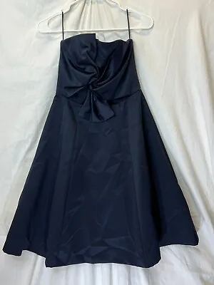 H&M Sz 8 Strapless Navy Blue Mini Dress Sateen Excellent Used Condition  • $15.66