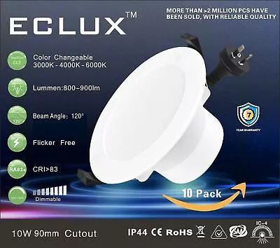 10x Led Downlight Kit 10w Tri-color Dimmable 900lm Recessed Day Light Cct 90mm • $79.99