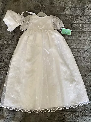 £32 • Buy RRP£88 BNWT PIXIE KITTEN White 0-6Mths Christening Gown & Bonnet
