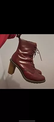 Doc Martens Darcie Vegan Leather Bordeaux Cherry Red Heeled Laceup Boots UK 8 • £55