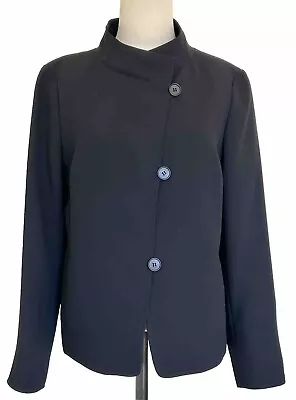 Talbots Women’s 12P Suit Jacket Blazer Black Asymmetrical 3 Buttons Nehru Collar • £33.73