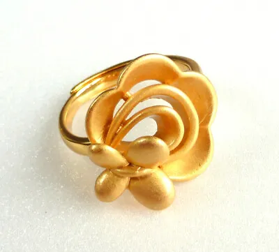 24K Yellow Gold Plated Flower Ring Open Free Flexible Size K L M N O P Q R S T U • £18.68