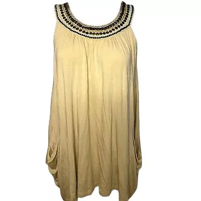 CAbi Stucco Tan Egyptian Beaded Tunic Top • $18