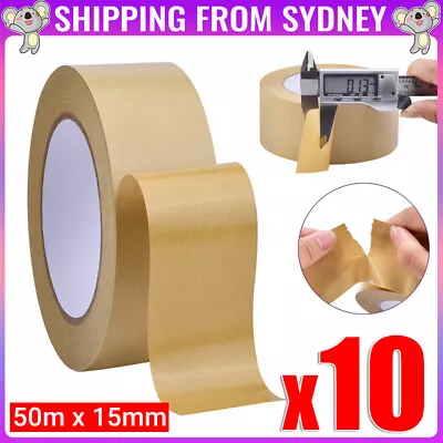 10 Rolls Kraft Brown Paper Tape Picture Framing Packing Tape Self Adhesive 15mm • $28.45