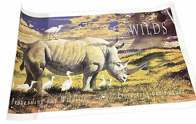 Vtg Wall Poster The Wilds Zoo Cumberland OH Rhino Signed 90s Columbus Zoo Branch • $79.97