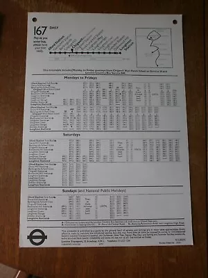 London Transport Bus Stop Timetable Panel-Route 167 1982 • £1.50