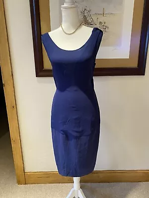 Maggie Ward Navy Silk Knee Length Dree With Deep V- Back Size XS • $25