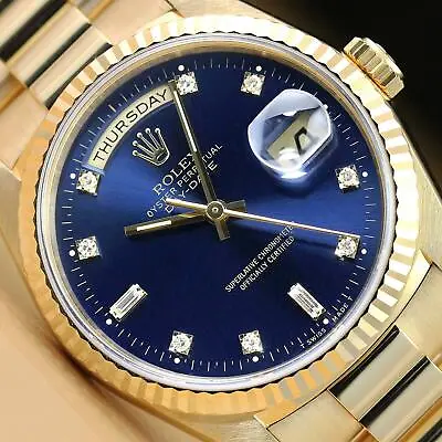 Rolex Mens Day Date President Blue Factory Diamond Dial 18k Yellow Gold Watch • $18290