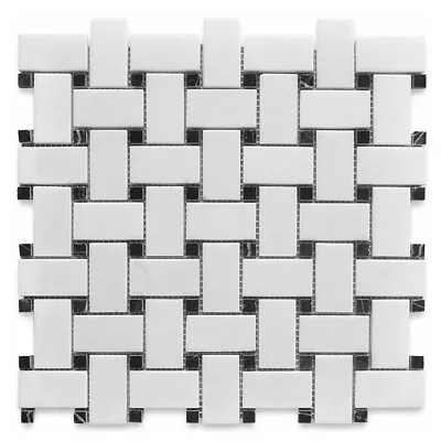 T651XH Thassos White Marble Basketweave Mosaic Vintage Bath Tile Honed 1x2  • $24.99