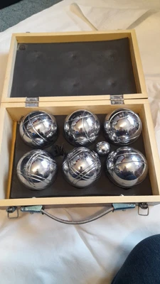 £27 • Buy 6 Ball Boules Set With Case, And Measuring String In Wooden Case