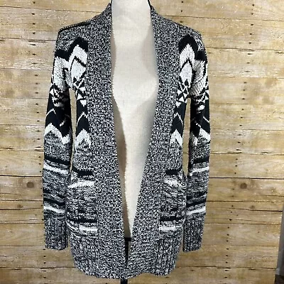 Mossimo Womens Open Front Cardigan Sweater Size Small Black White Print • $9.49