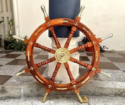 Nautical Ships Wheel Wooden Boat Steering Captains Helm 24  Maritime Wheel Gift • $174.86