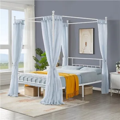 Metal Canopy Bed Frame Four-poster Canopied Platform Bed With Underbed Storage • £89.99