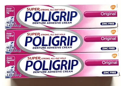  Super Poli-Grip Super Poligrip Original Formula Zinc Free Denture 2.4oz( 3pack) • $19.99