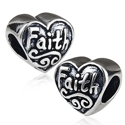 NEW 925 Sterling Silver European Bracelet Charm Bead Faith Heart • $15.99